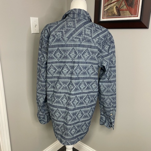 Lucky Brand Shirt Mens PEARL SNAP Large Saturday Stretch Button‎ Denim Aztec L - Picture 5 of 9